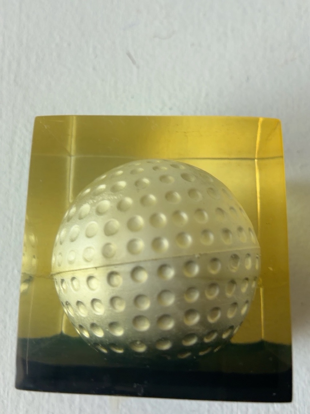 Decorative Golf Ball Paperweight in White and Amber 2in